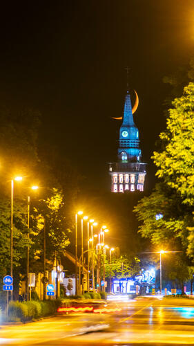 Town hall with Moon